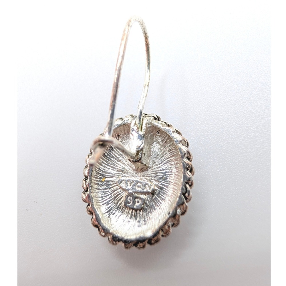 Avon Vintage Tigers Eye Silver Tone Rope Border Kidney Wire Drop Earrings - Picture 4 of 4